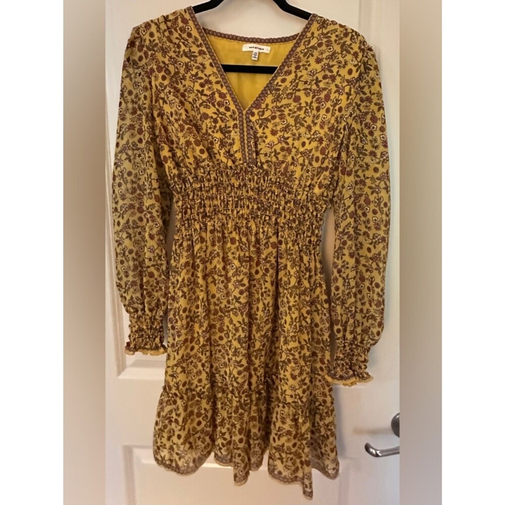 Max Studio Gold Long Sleeve Mini Dress Women's Sz XS